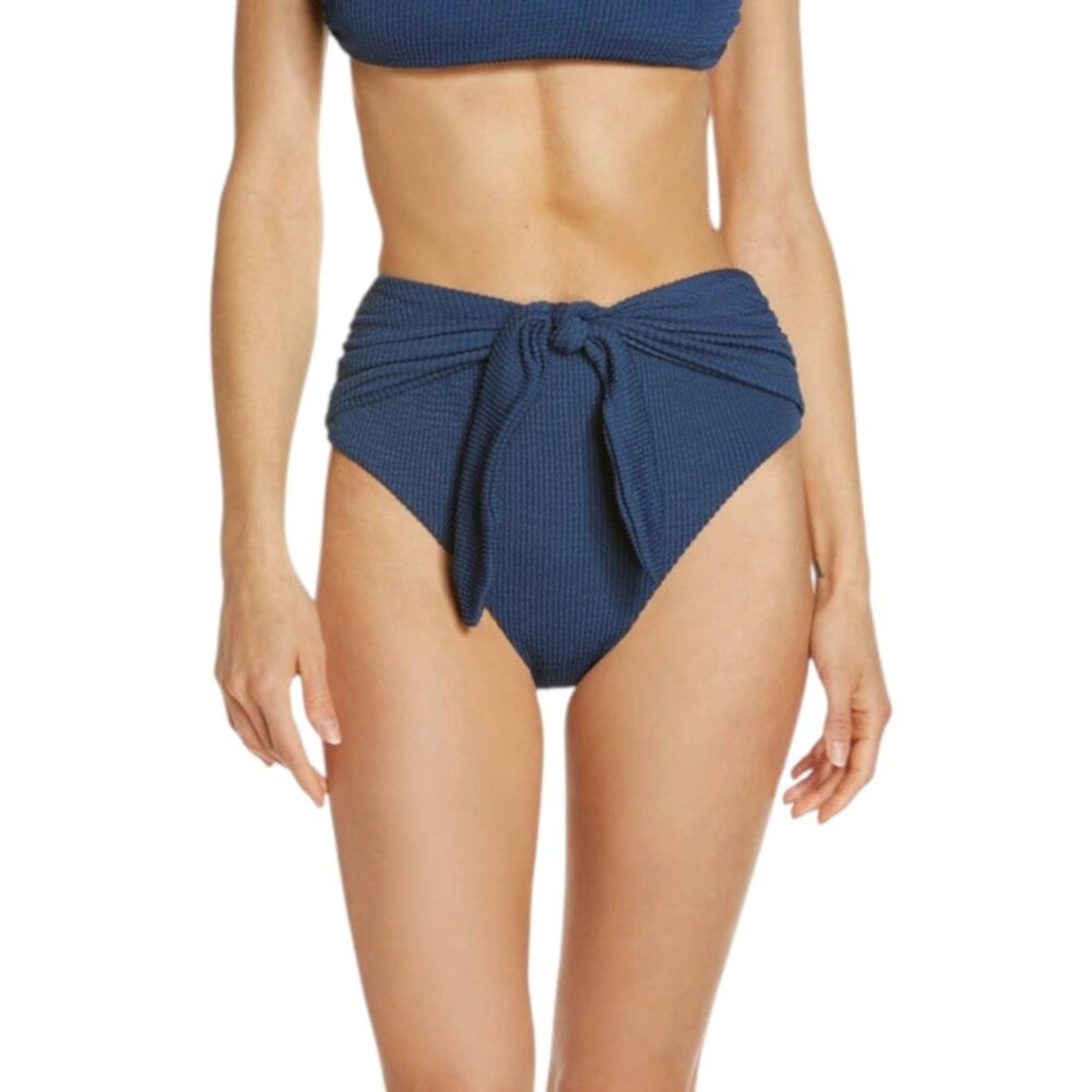 Veronica Beard Azoia Crinkle High-Rise Bikini Bottom Blue Size Medium Nwot $158